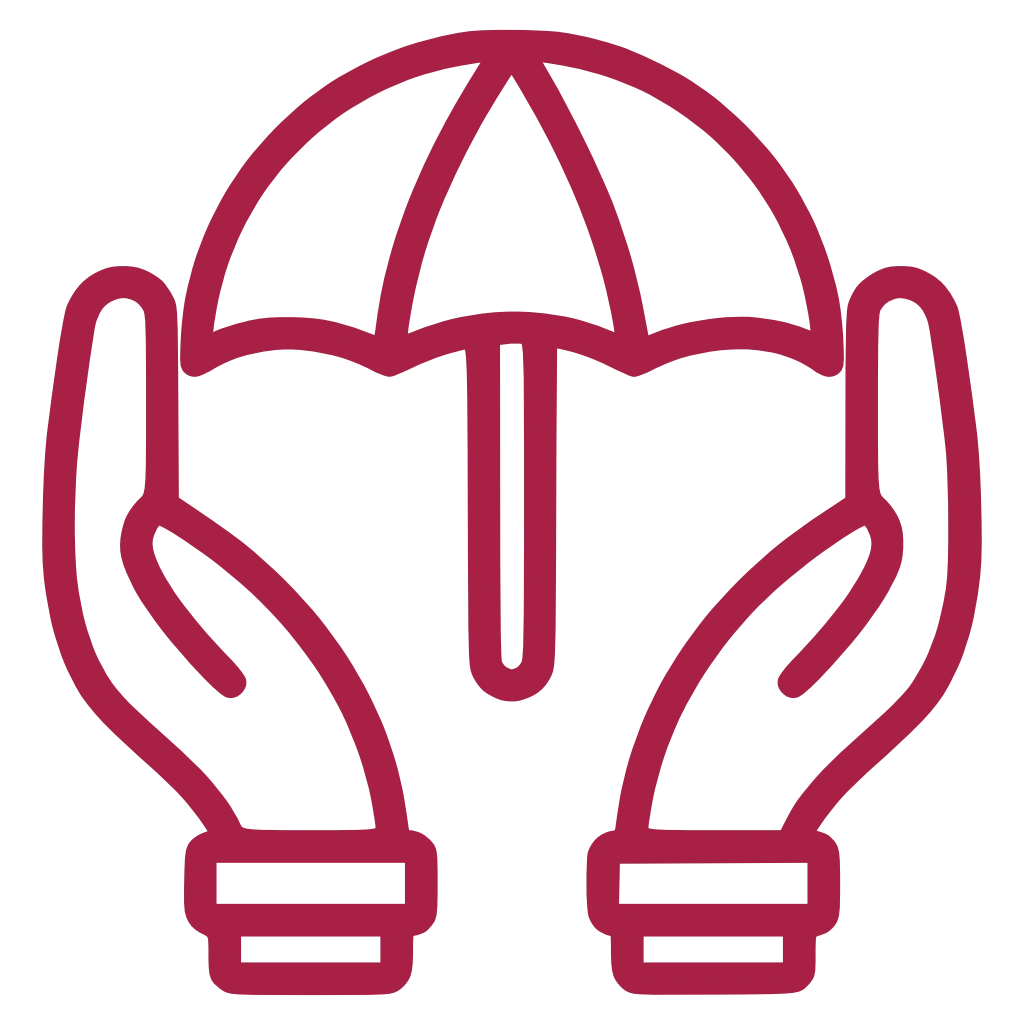 Das Icon zeigt zwei Hände, die einen geöffneten Schirm schützend zusammenhalten.